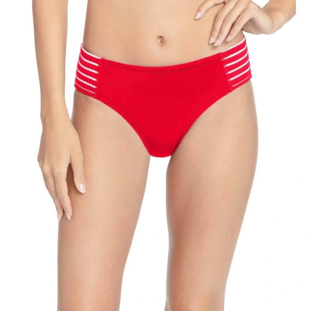 NEW $88 Robin Piccone Sailor High‎ Waist Bikini Bottoms Red [ Small ]